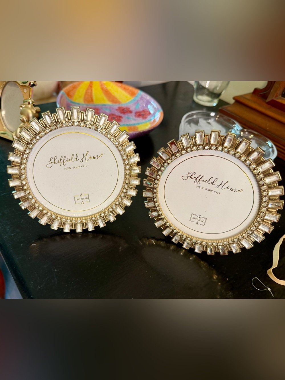 Sheffield Home Gold Crystal Round Picture Frames - Gold